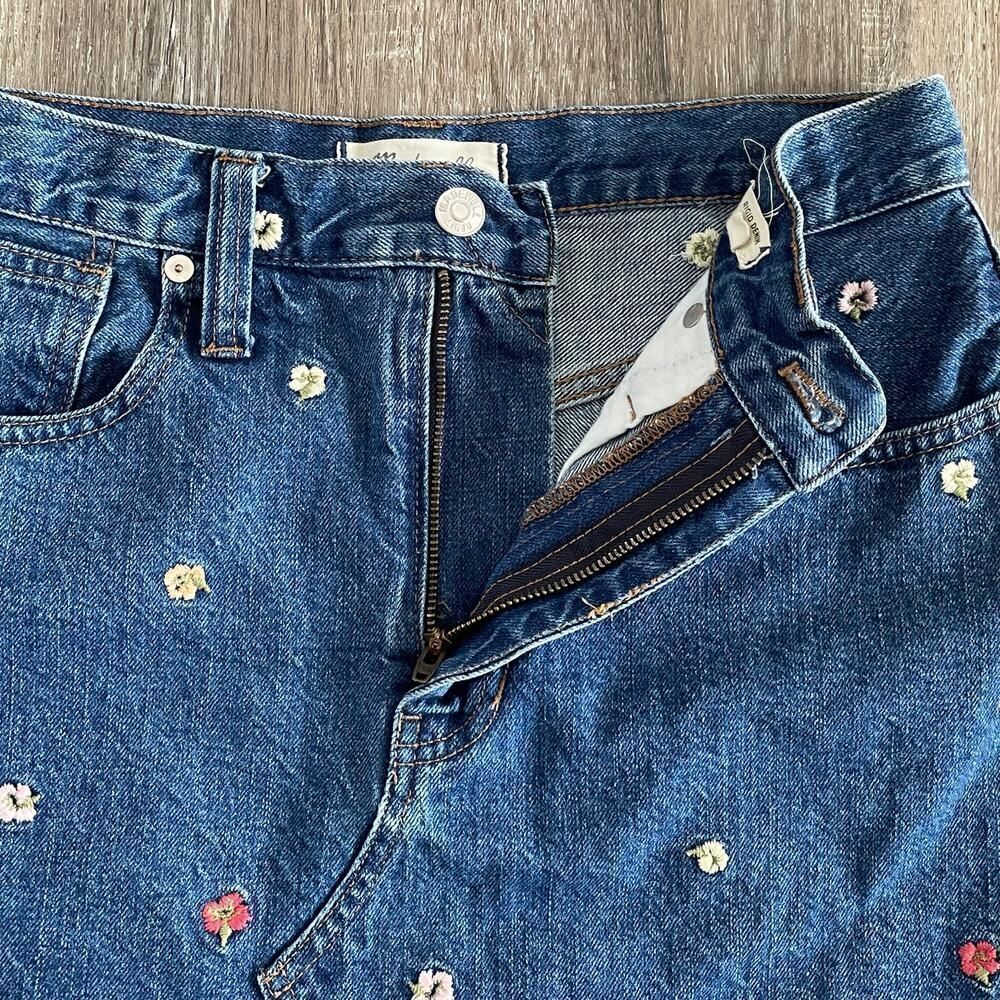 Madewell Rigid Denim A-Line Mini Skirt Floral Embroidered - Size: 27 - Picture 7 of 8